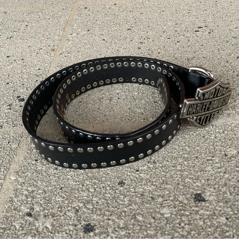 Harley-Davidson Black Leather Belt with Silver Studded Buckle Sz 36